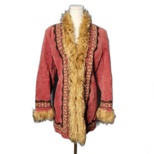 MEASUREMENTS Penny Lane y2k 90s does 70s Leather Faux Fur Coat Medium